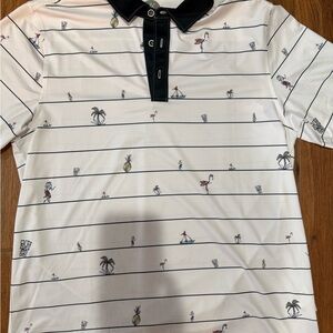 NWOT - Toes on the noseTropical Print White and Black Polo Shirt - men’s large